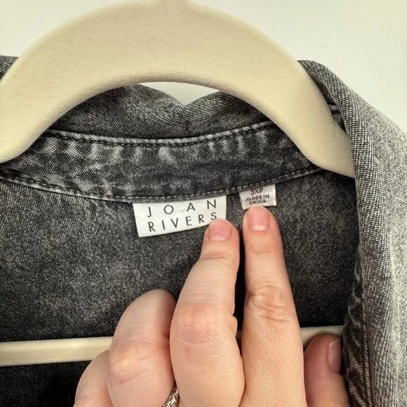 Joan Rivers 3X Black Acid Wash Denim Button Front Shirt Jacket‎ Oversized - Picture 2 of 5